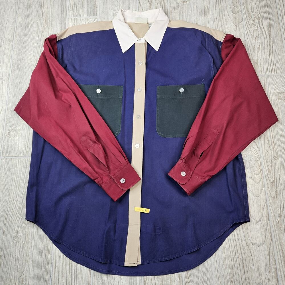 Huntington Ridge Shirt Mens Large Colorblock Patchwork Two Pocket Button Up 90s